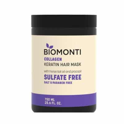 ماسک مو بدون سولفات و نمک کراتینه بیومونتی Biomonti حاوی کلاژن 750 میل