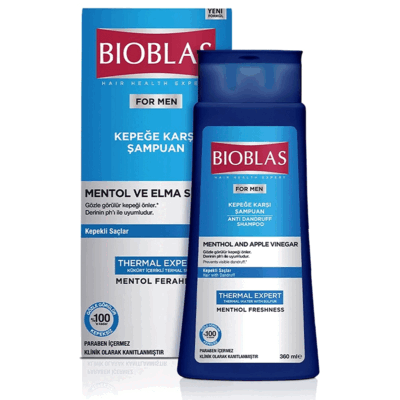 شامپو ضد ریزش و ضد شوره مردانه بیوبلاس حاوی منتول و کمپلکس B19،ترکیه حجم 360 میل