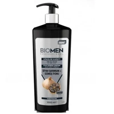 شامپو ضد ریزش بیومن حاوی عصاره سیر سیاه و یون نقره مناسب انواع مو،ترکیه 1000 میل