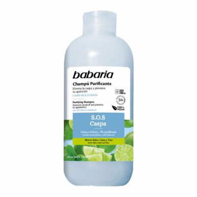 شامپو ضد شوره باباریا babaria مناسب موهای دارای شوره خشک یا چرب لیمو نعنا،اسپانیا حجم 500 میل