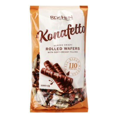 ویفر رولی روشن کنافتتو konafetto مغز شیری روکش شکلاتی بسته 1 کیلویی،اوکراین